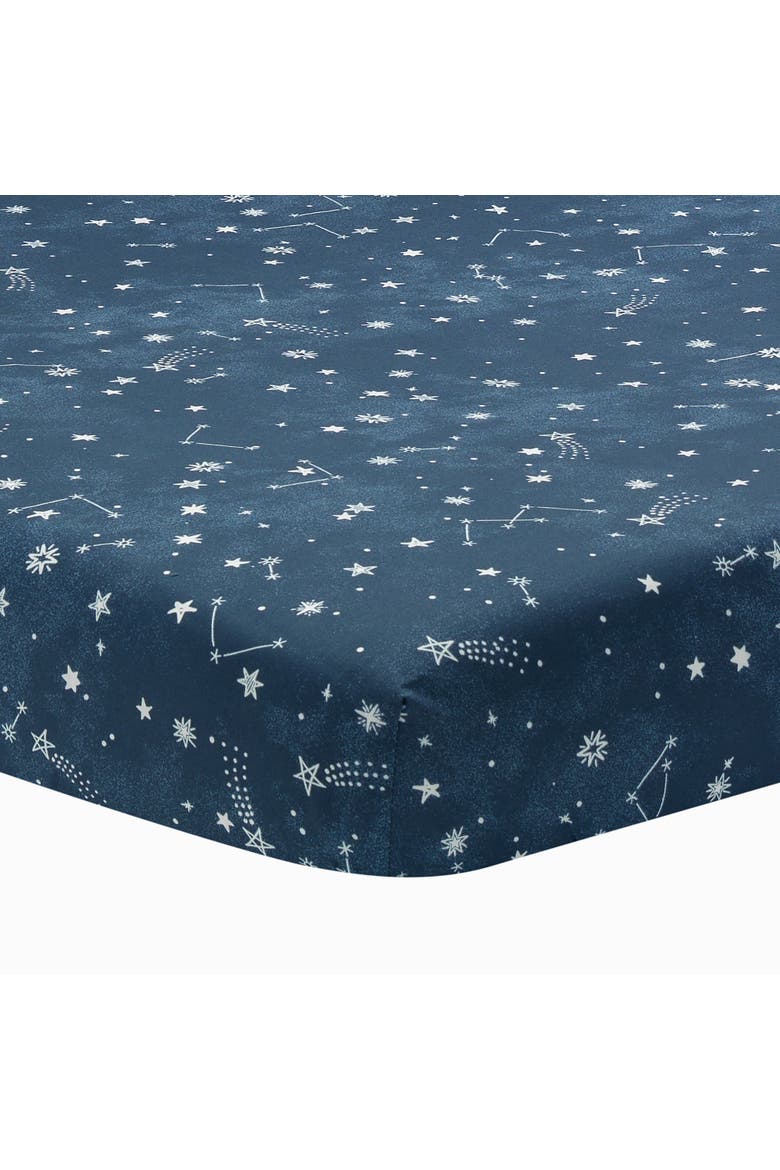 Sky Rocket Stars/Galaxy/Space 100% Cotton Fitted Crib Sheet, Main, color, Blue
