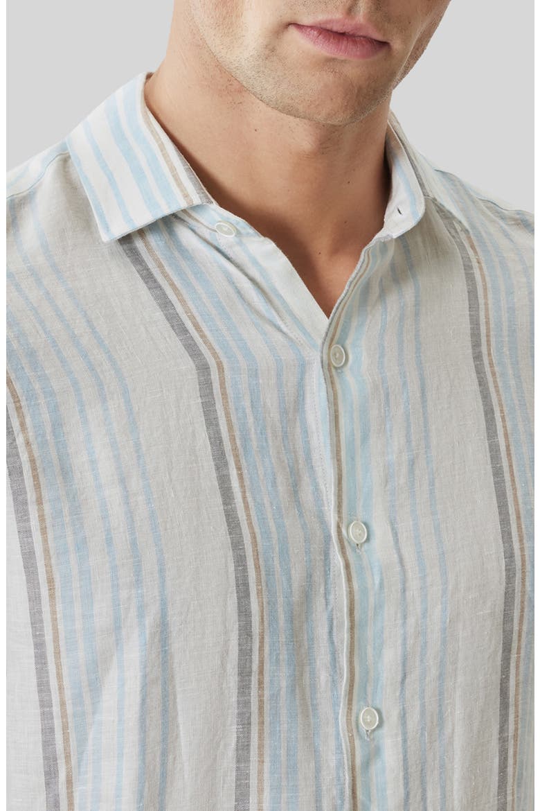 Thayer Stripe Short Sleeve Linen Button-Up Shirt, Alternate, color, FRESH BLUE