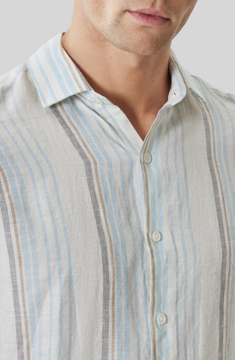 Robert Barakett Thayer Stripe Short Sleeve Linen Button-Up Shirt, Alternate, color, 