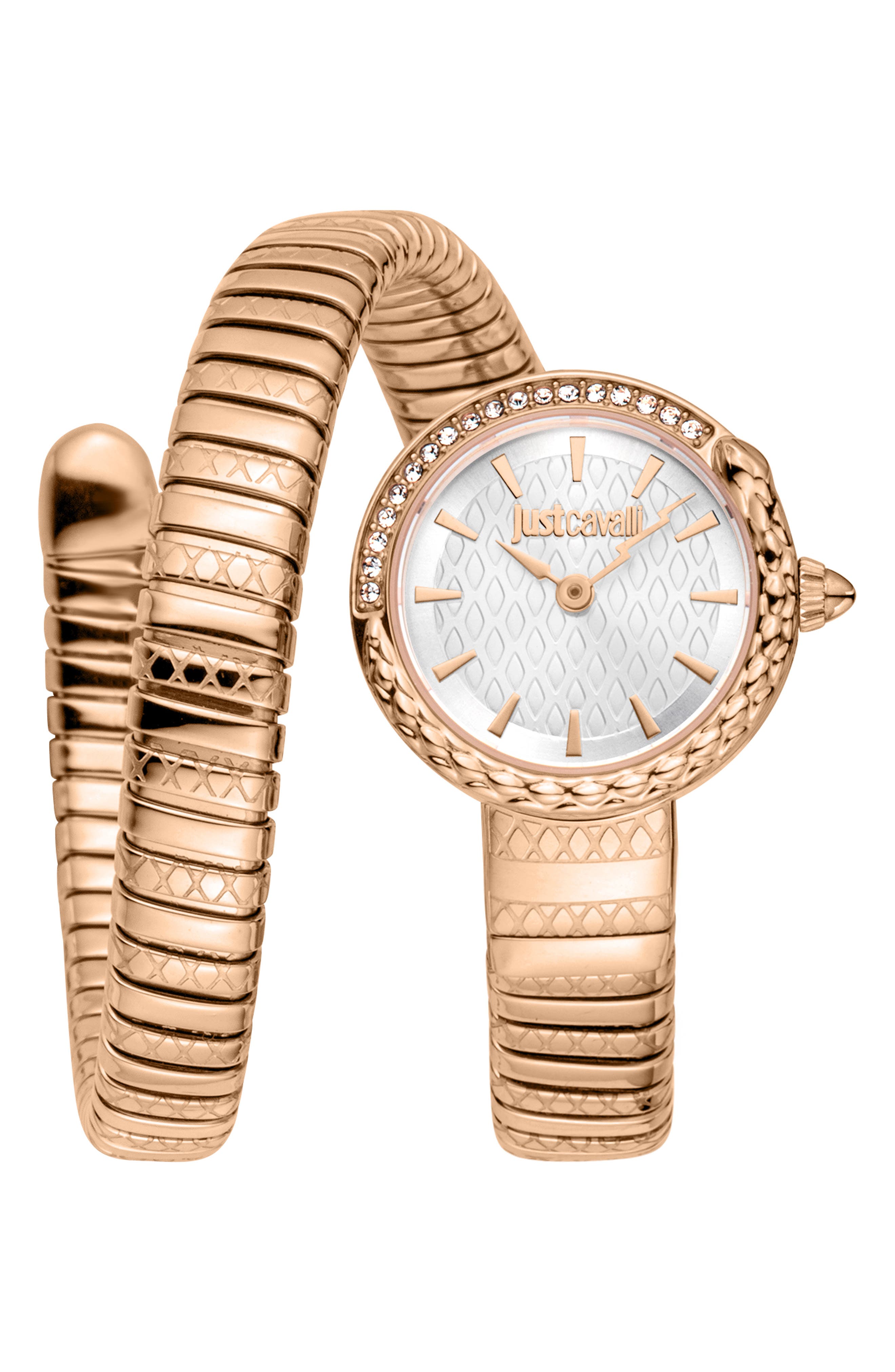 Just Cavalli Cerchio Snake Wraparound Bracelet Watch, 22mm
