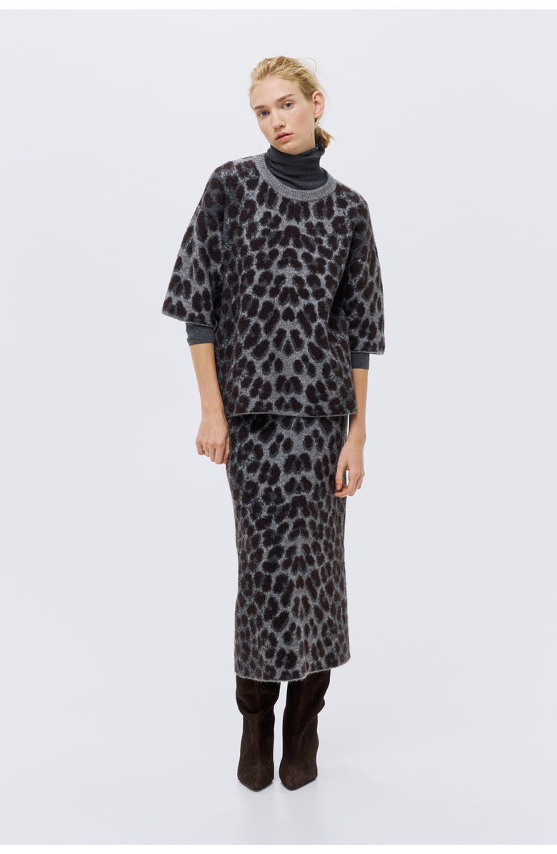 H&M Boxy Jacquard-knit Jumper, Alternate, color, Gray/Leopard Print