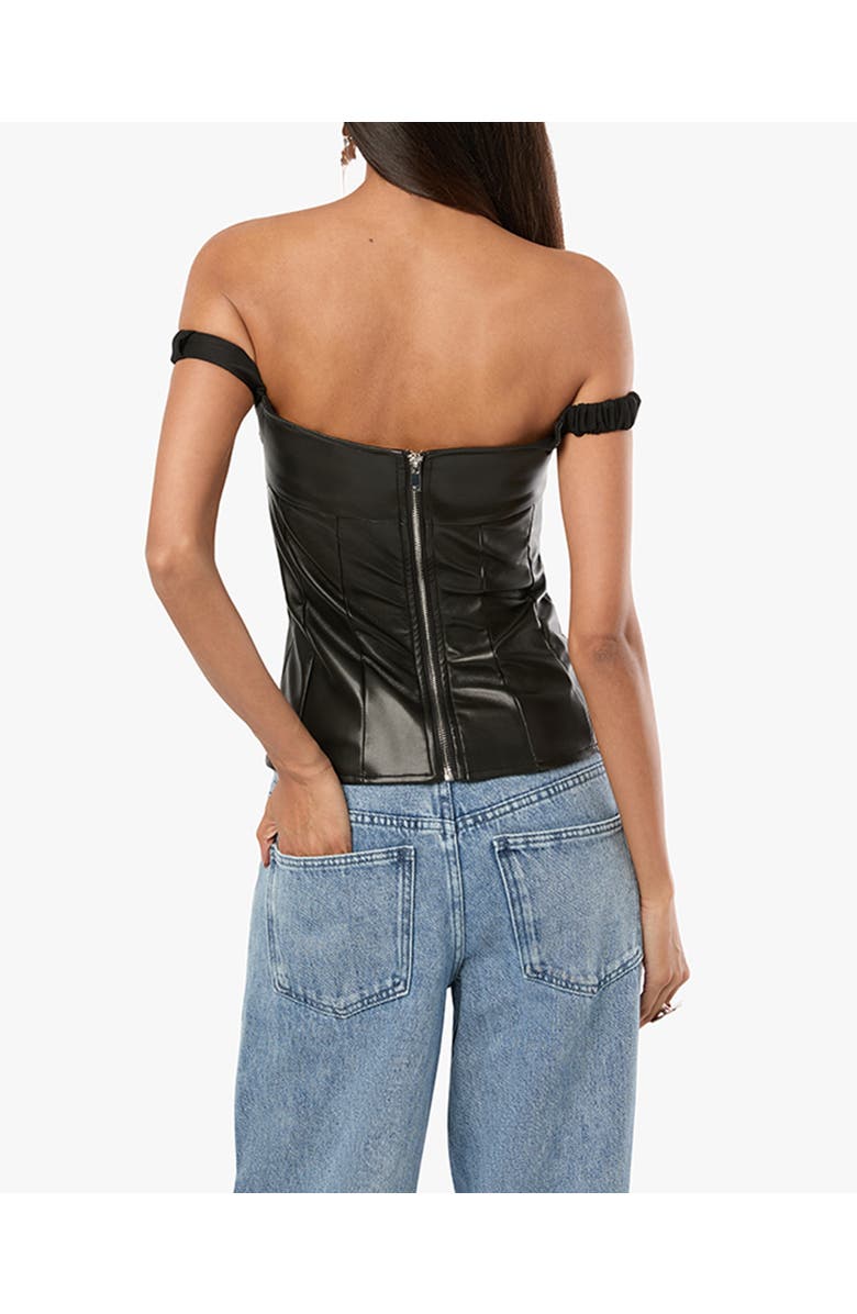 WeWoreWhat Off Shoulder Vegan Leather Corset, Alternate, color, Black