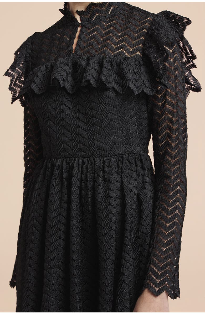 Rebecca Taylor Chevron Lace Dress, Alternate, color, Black