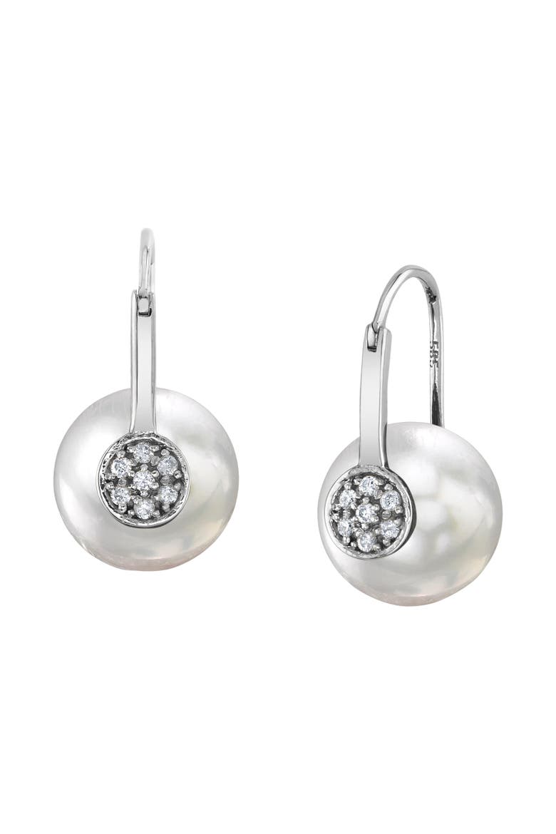White South Sea Pearl & Diamond Huggie Vivian Earrings, Main, color, White Gold