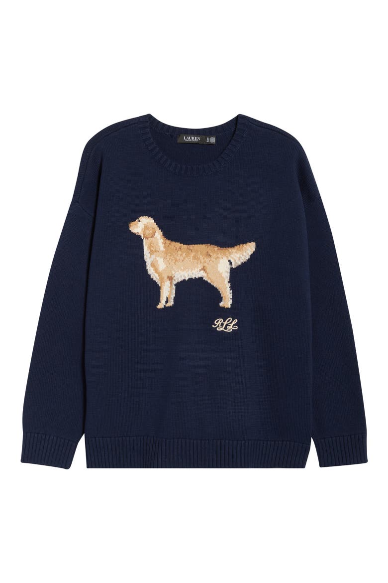 Dog Graphic Cotton Sweater, Alternate, color, REFINED NAVY BLUE/ MULTI