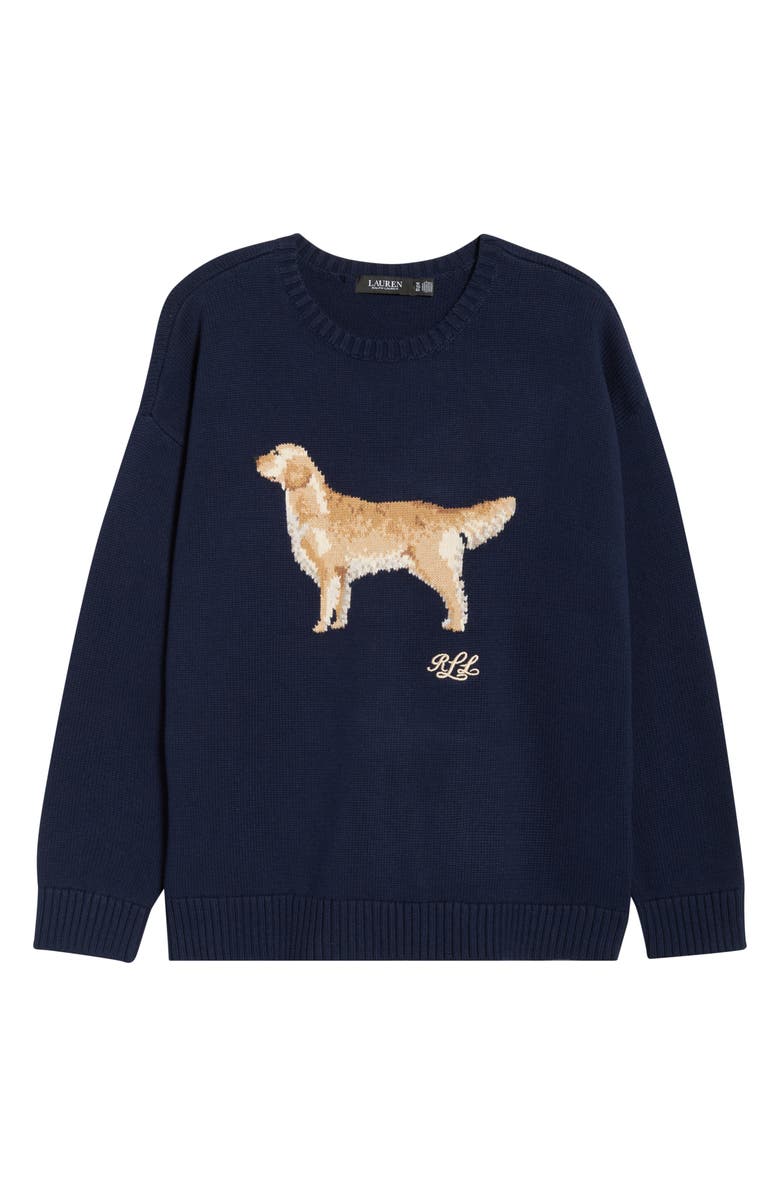 Lauren Ralph Lauren Dog Graphic Cotton Sweater, Main, color, Refined Navy Blue/ Multi