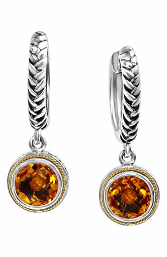 18K Yellow Gold & Sterling Silver Citrine Drop Earrings