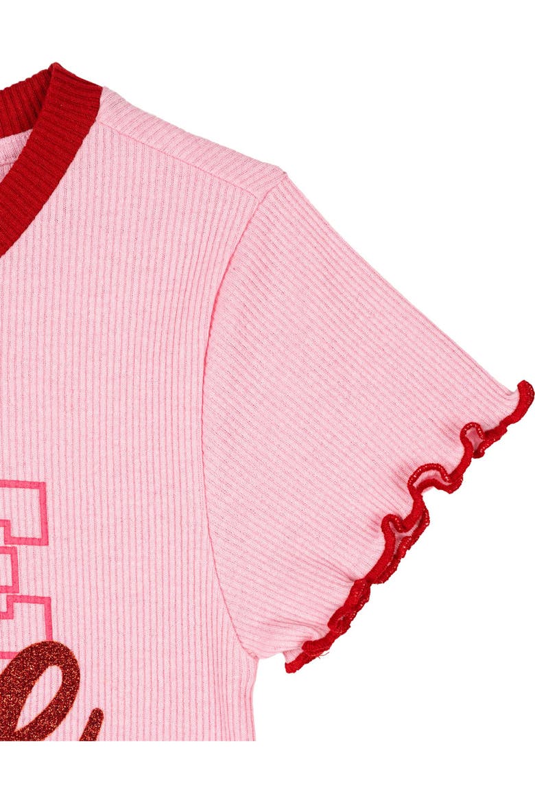 Short Sleeve T-Shirt and Ribbed Flare Pants Set, Alternate, color, Pink Red Strawberry