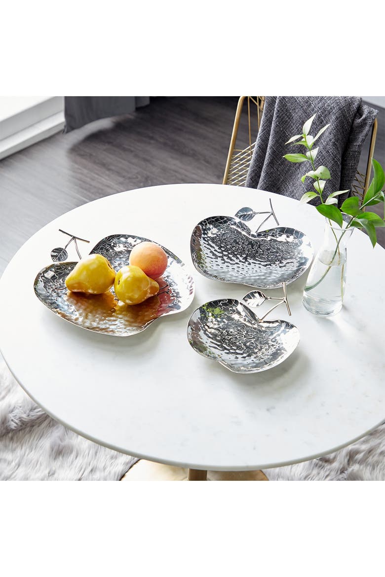 Silver Metal Apple Fruit Tray - Set of 3, Alternate, color, SILVER