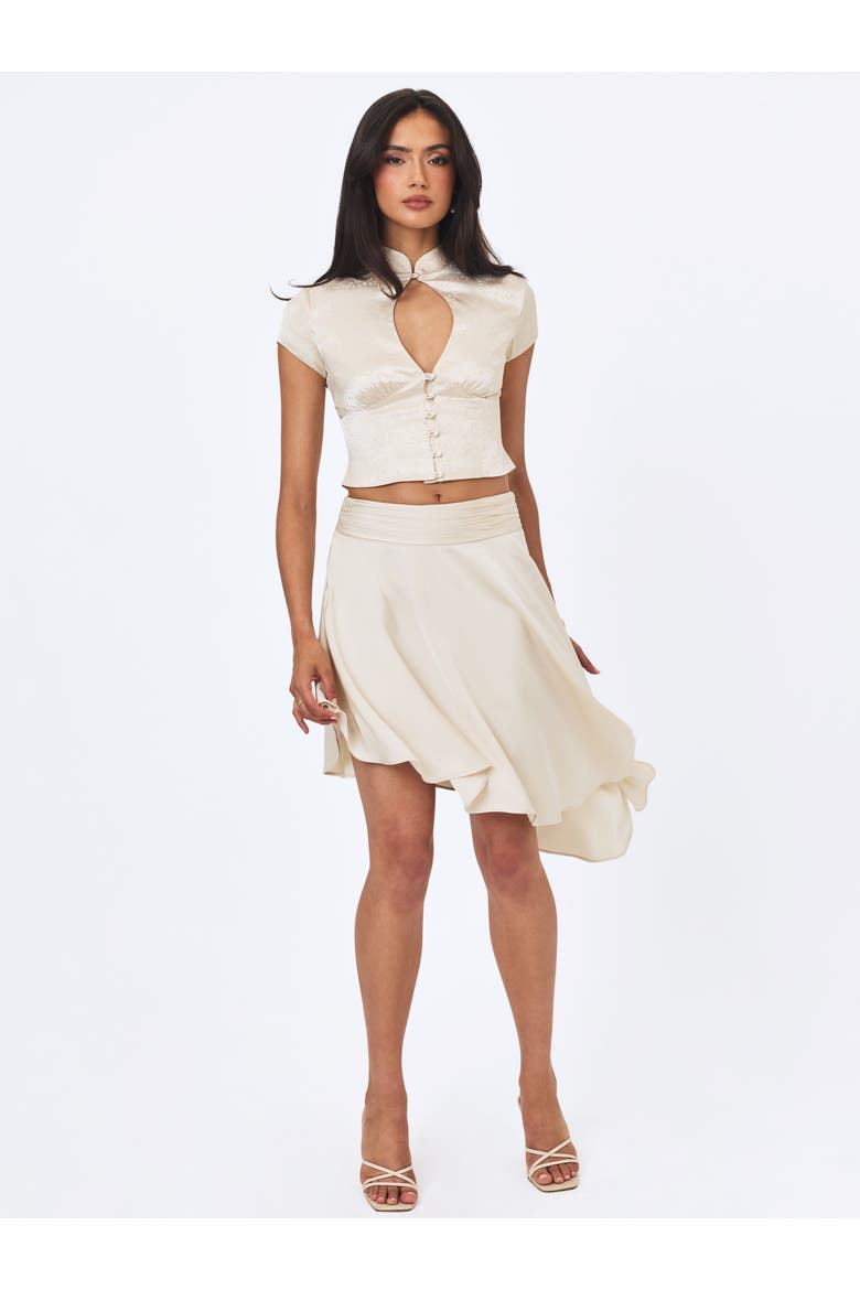 Galina Satin Asymmetrical Midi Skirt, Alternate, color, White