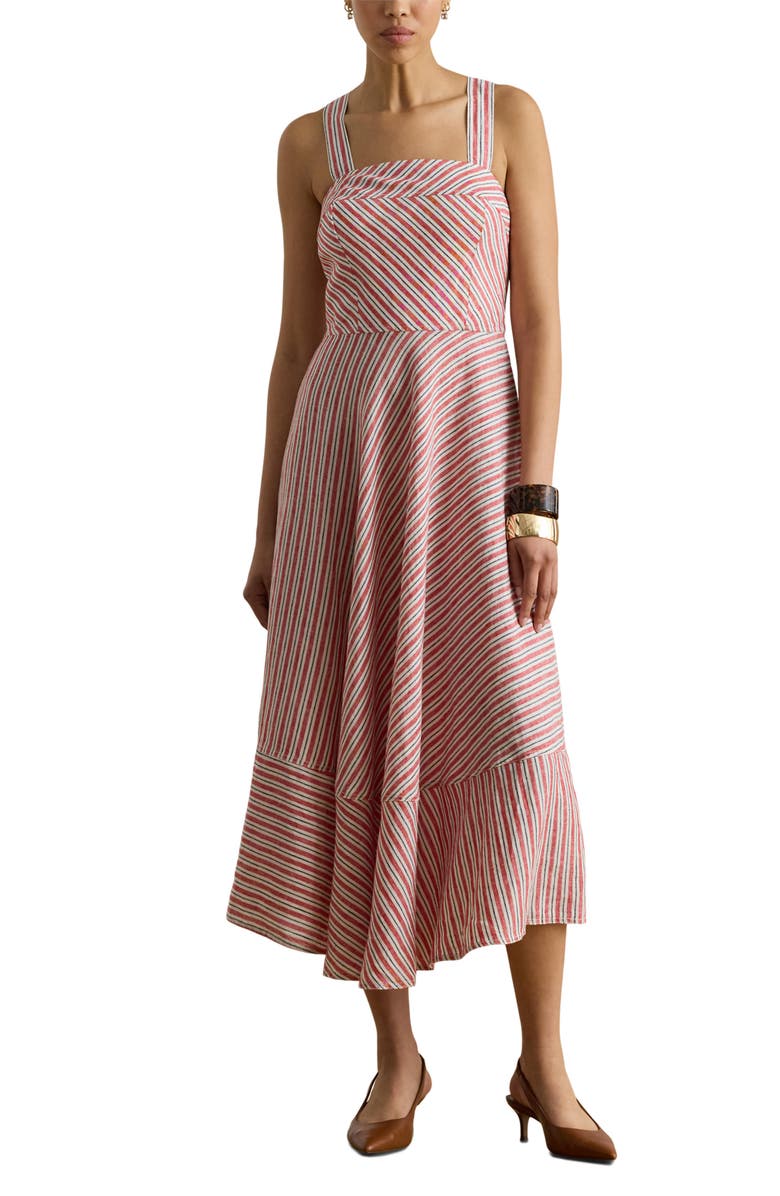 Lauren Ralph Lauren Striped Linen Sleeveless Dress, Main, color, Red/ Cream/ Navy