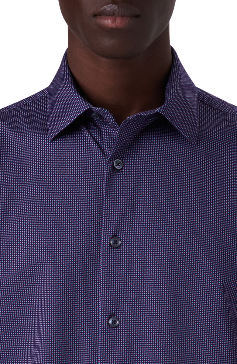 Bugatchi Miles OoohCotton<sup>®</sup> Confetti Print Short Sleeve Button-Up Shirt, Alternate, color, Navy