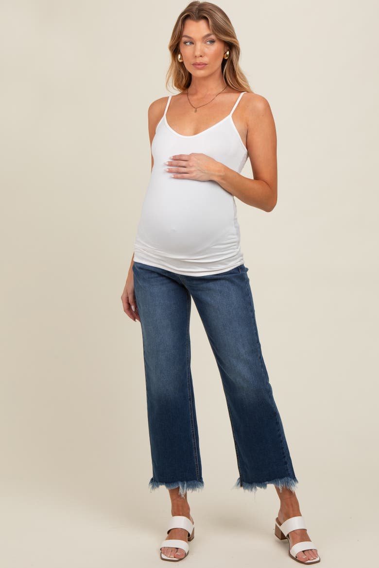 Fringe Hem Maternity Cropped Jeans, Alternate, color, Blue