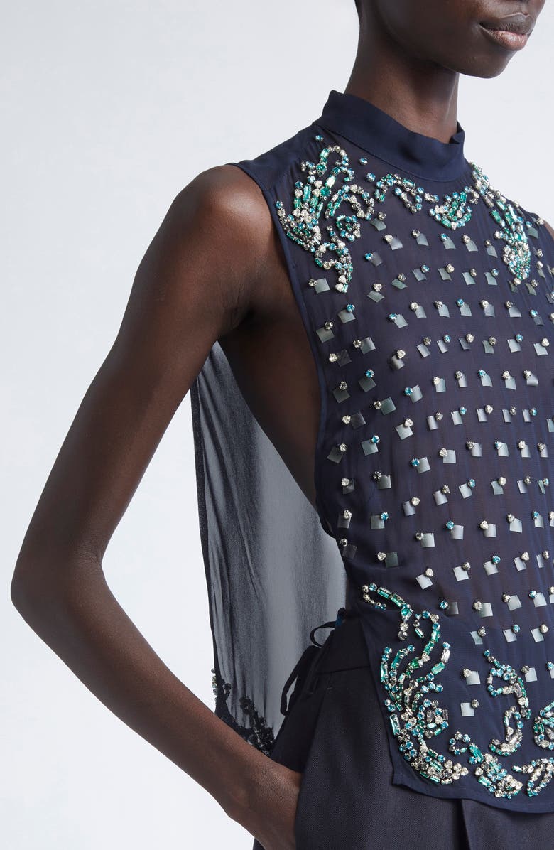 Dries Van Noten Carmasa Crystal Embellished Sleeveless Top, Alternate, color, Navy