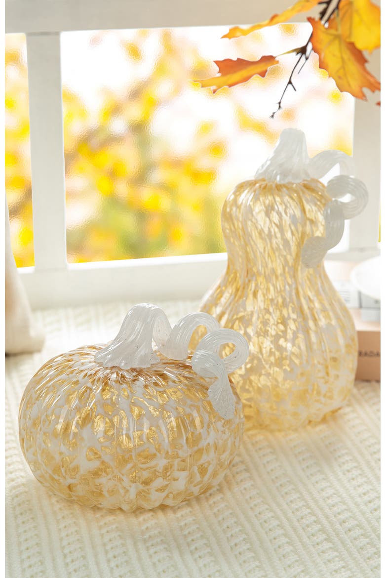 Fall Patterned Glass Gourd Pumpkins, Alternate, color, Yellow