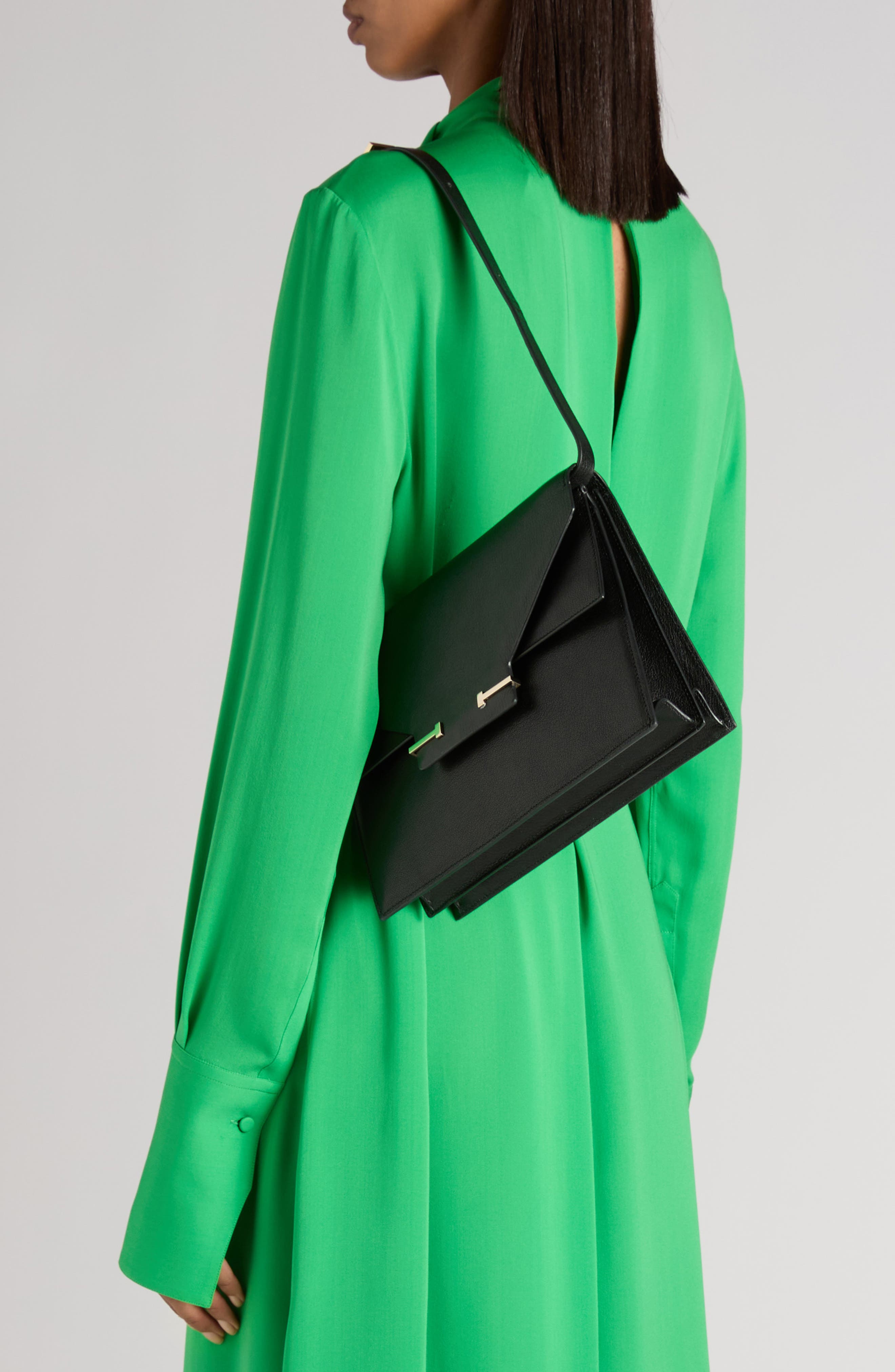 TOM FORD Double T Leather Shoulder Bag, Alternate, color, Black