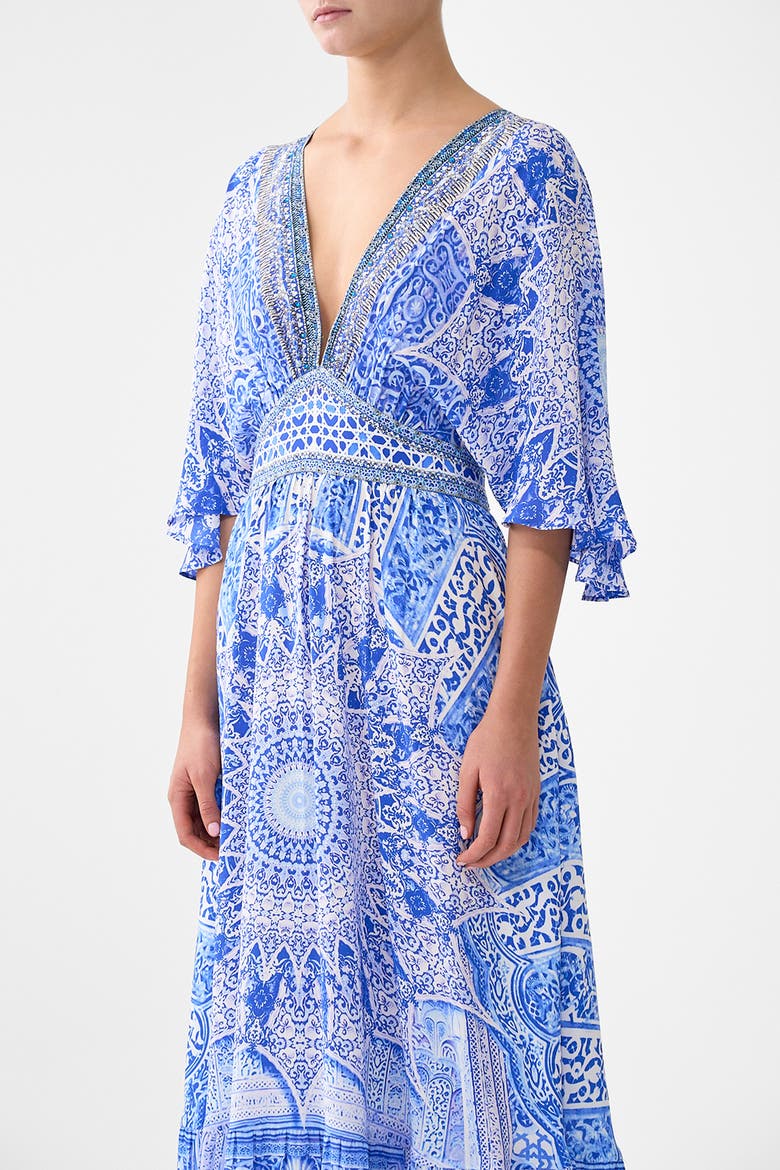 Waisted Dress With Hem Ruffle, Alternate, color, The Bosphorous
