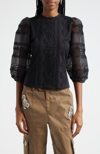 Cinq À Sept Stefania Lace Trim Shirt In Black
