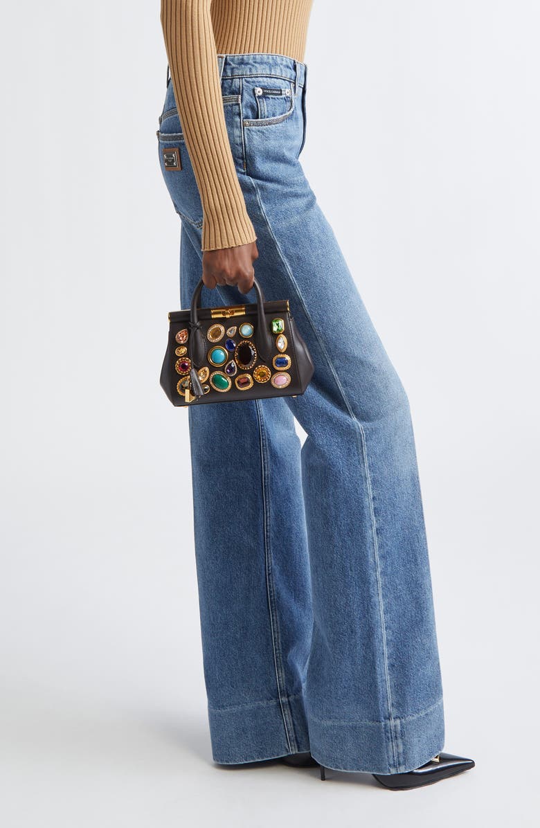 Dolce&Gabbana Marlene Embellished Leather Handbag, Alternate, color, 81300 Testa Di Moro