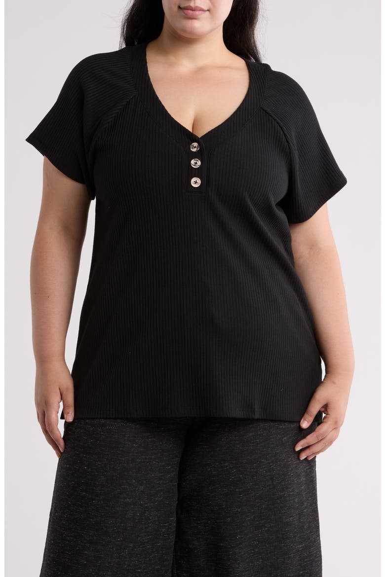 Delanie Rib Henley T-Shirt, Main, color, BLACK