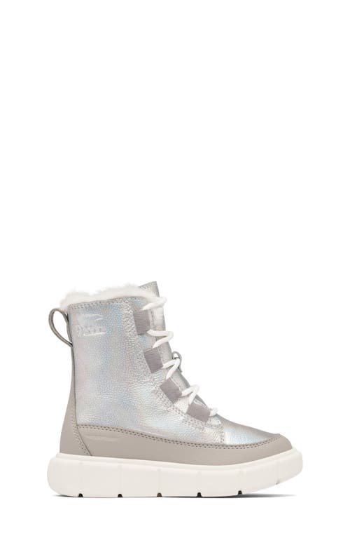 Sorel Kids' Explorer Iii Faux Fur Waterproof Boot In Pure Silver/chrome Grey