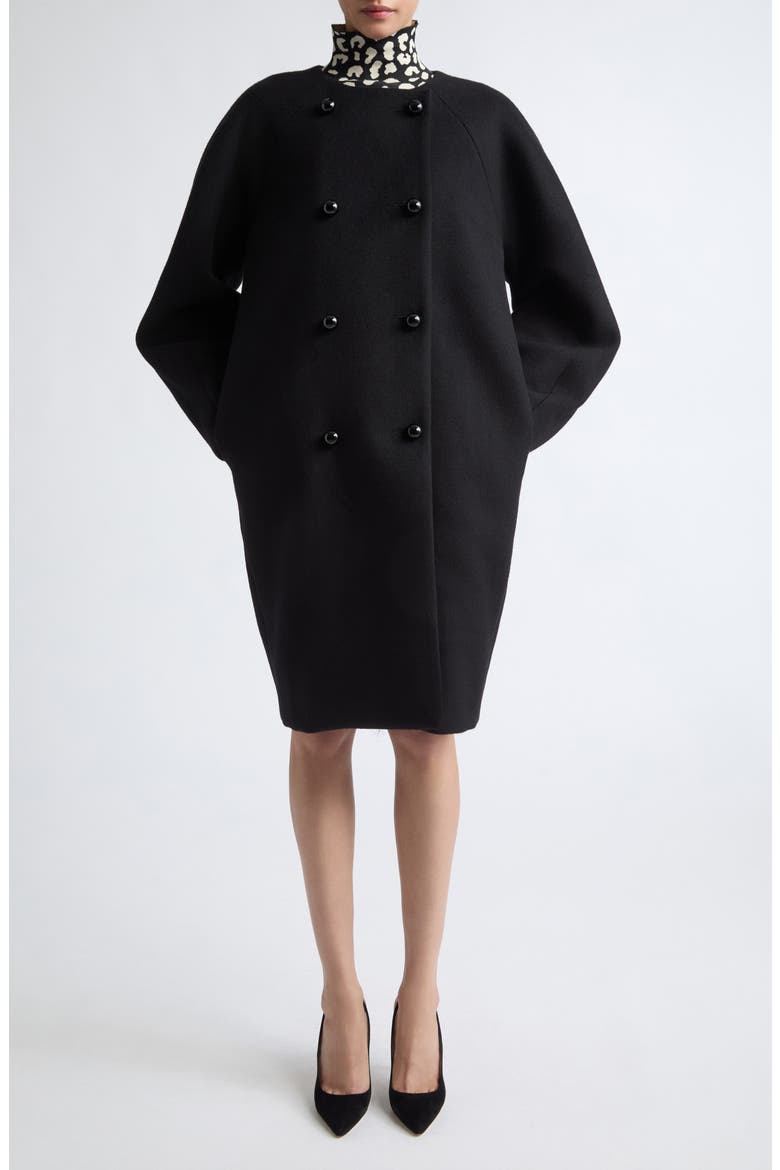 Double Breasted Wool Cocoon Coat, Main, color, BLACK