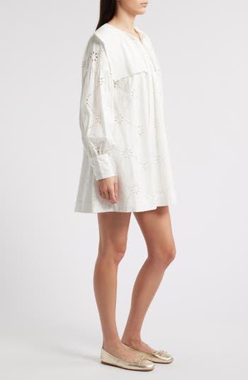 Cassidy Long Sleeve Organic Cotton Eyelet Minidress