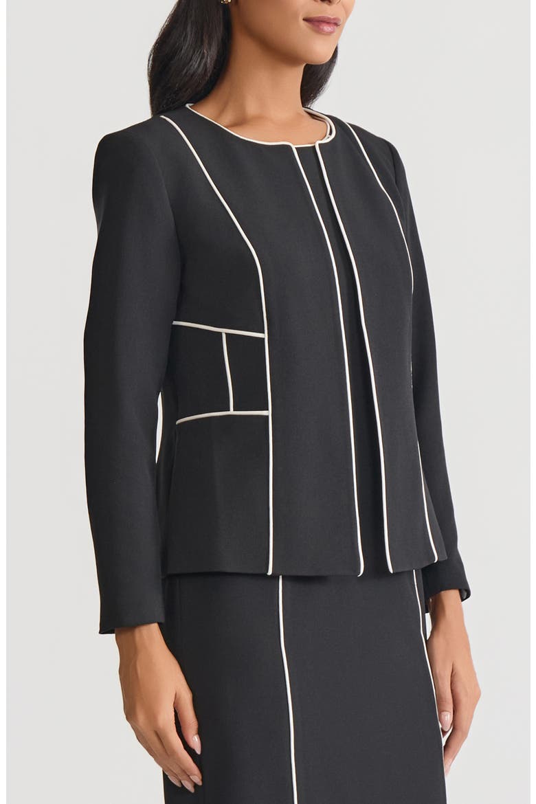 Piped Open Front Cardigan, Alternate, color, BLACK/ VANILLA ICE