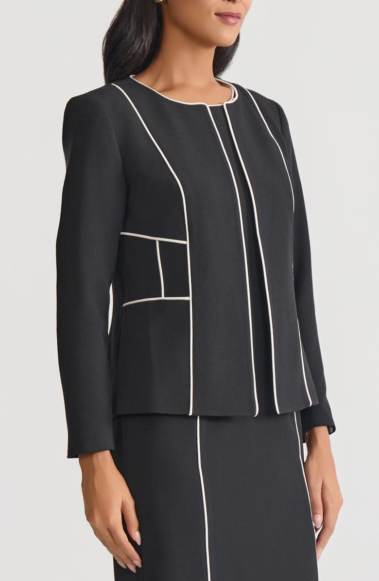 KASPER Piped Open Front Cardigan, Alternate, color, Black/ Vanilla Ice