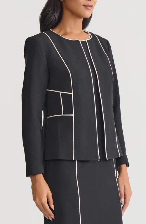 Kasper Womens Contrast Piping Open Front Jacket Stretch Crepe Contrast Piping Sheath Dress In Multi