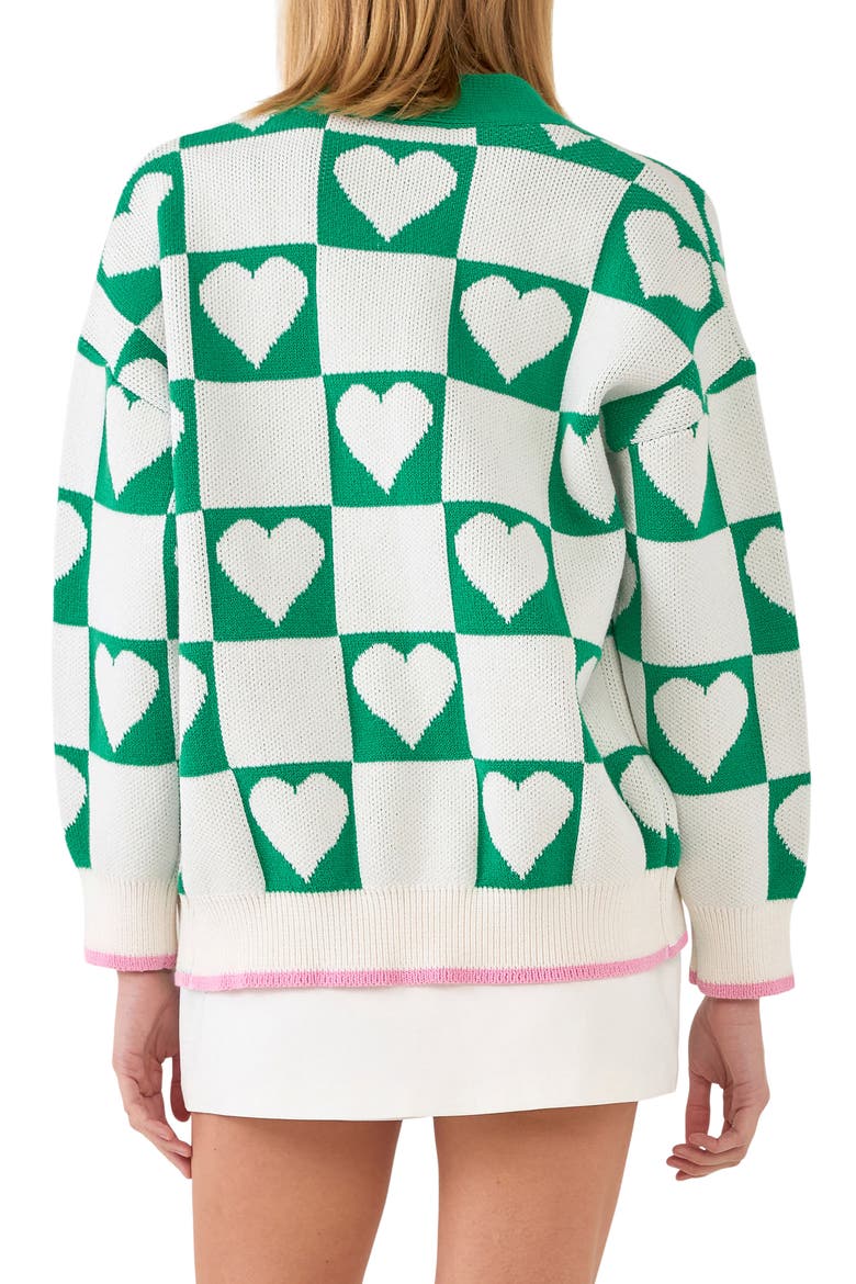 Heart Jacquard Cotton Cardigan, Alternate, color, WHITE/ GREEN
