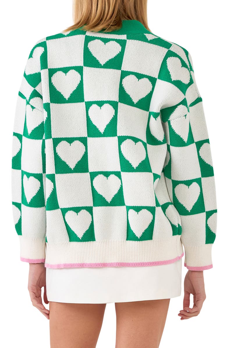 English Factory Heart Jacquard Cotton Cardigan, Alternate, color,