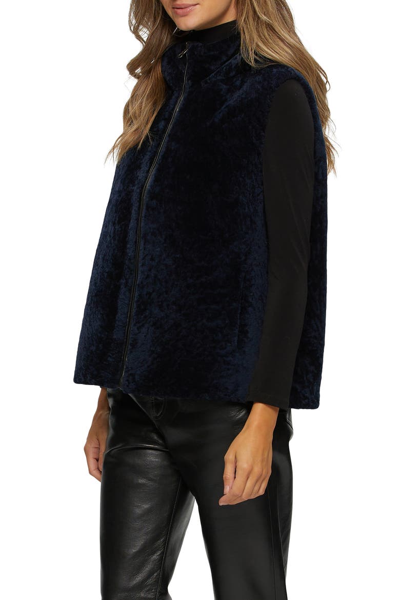 Reversible Genuine Shearling Hooded Vest, Alternate, color, NAVY/BLACK