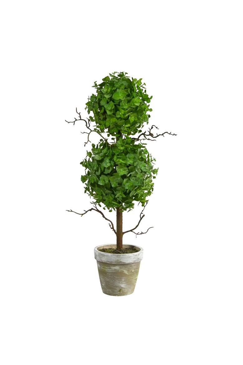 2-ft Eucalyptus Double Ball Topiary Artificial Tree, Main, color, Green