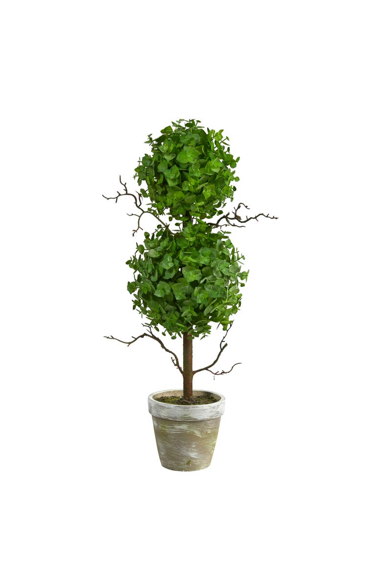 NEARLY NATURAL 2-ft Eucalyptus Double Ball Topiary Artificial Tree, Main, color, Green