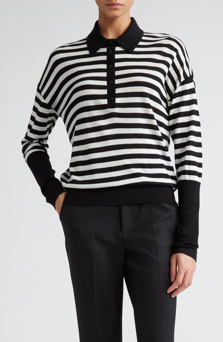 Maria McManus Stripe Long Sleeve Organic Cotton & Recycled Cashmere Polo, Main, color, 