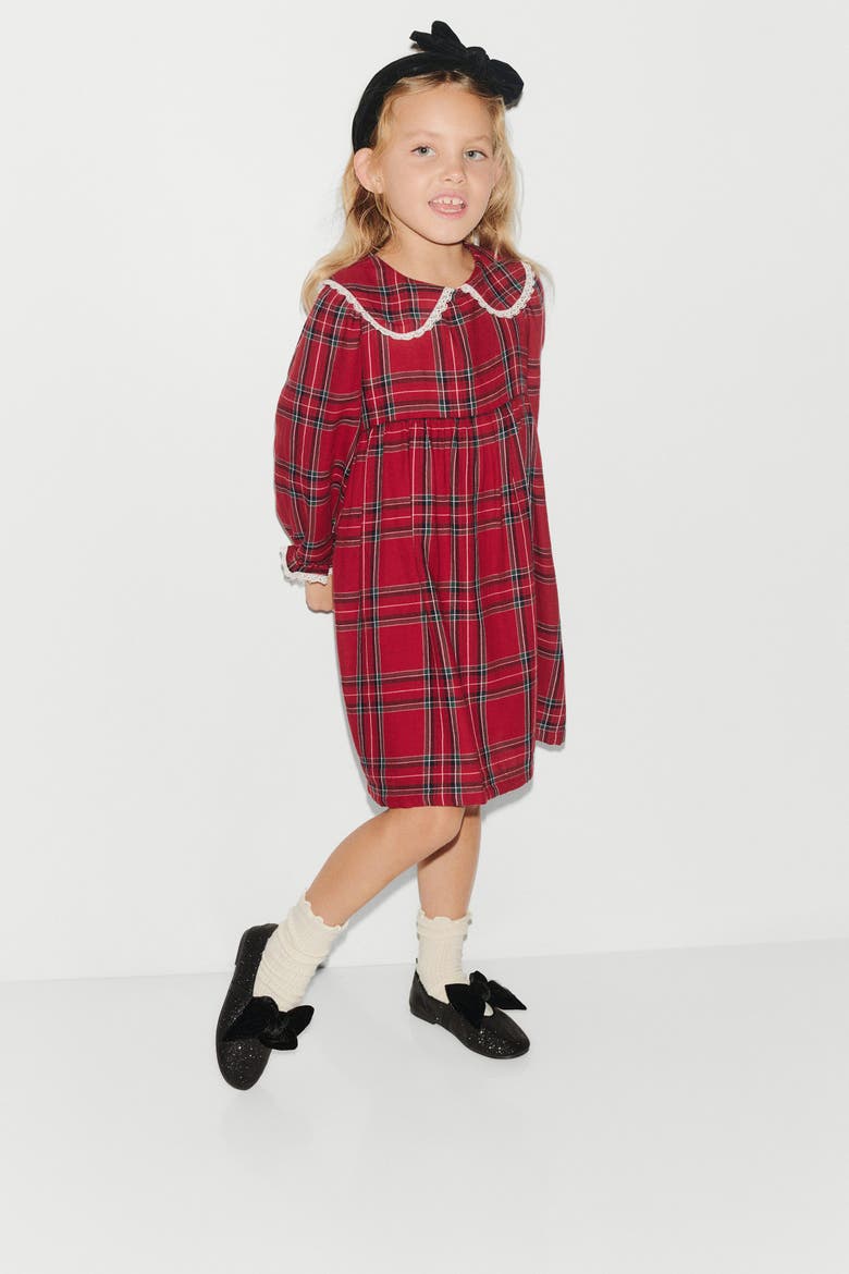 Lace-trimmed Flannel Dress, Alternate, color, Red/plaid