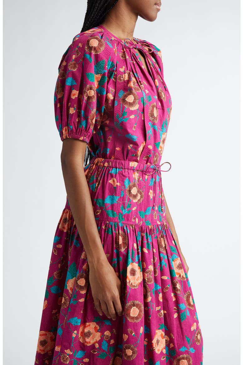 Loli Print Puff Sleeve Split Neck Cotton Top, Alternate, color, RUBY FLORA