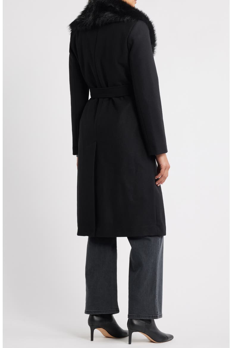 Belted Faux Fur Collared Coat, Alternate, color, BLACK