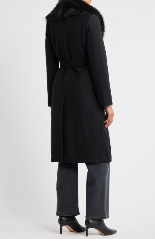 Sam Edelman Belted Faux Fur Collared Coat In Black