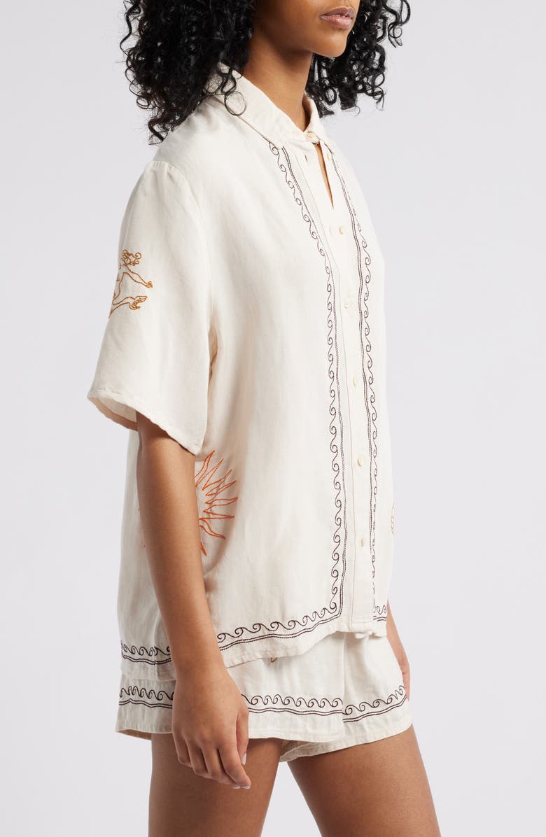 Rip Curl Beach Party Embroidered Linen Blend Camp Shirt, Alternate, color,