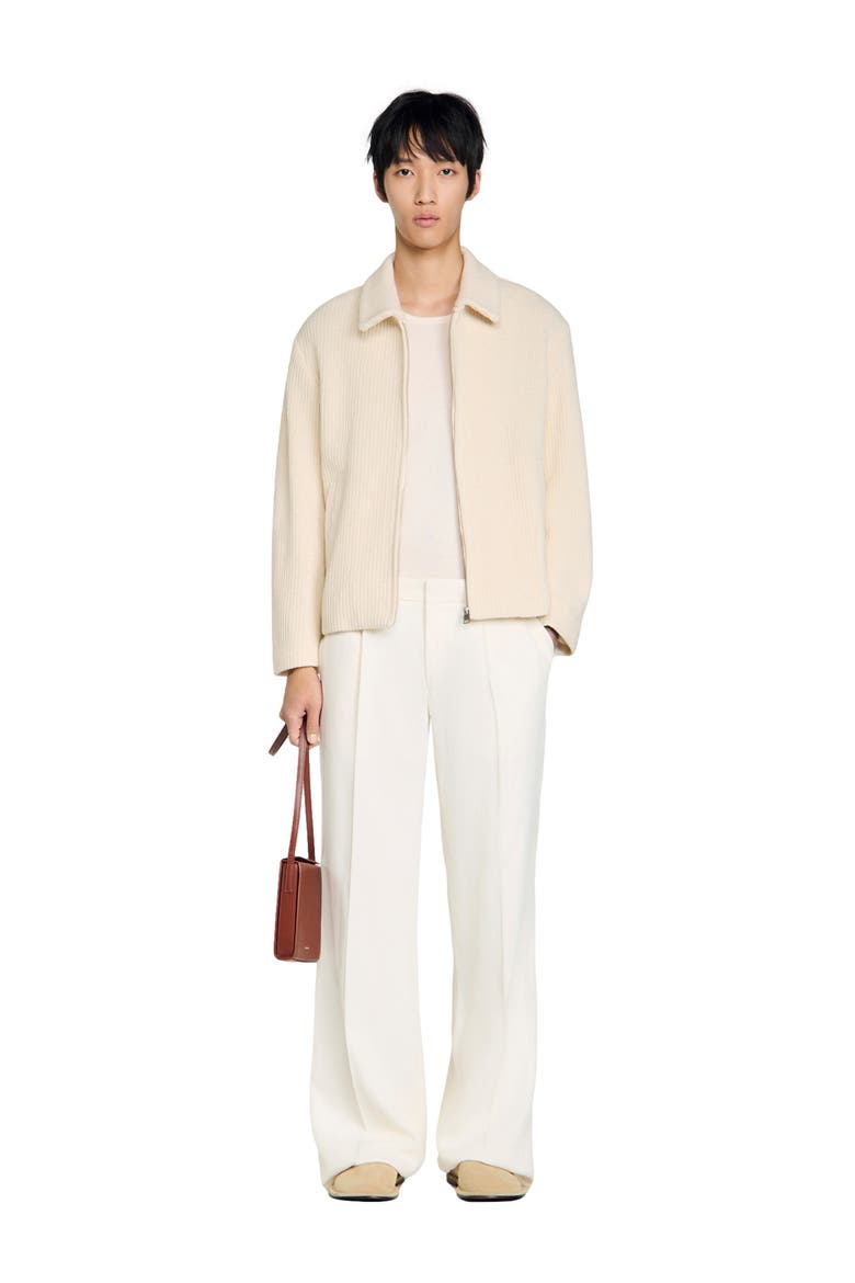 Knit-effect regular-collar jacket, Alternate, color, Ecru