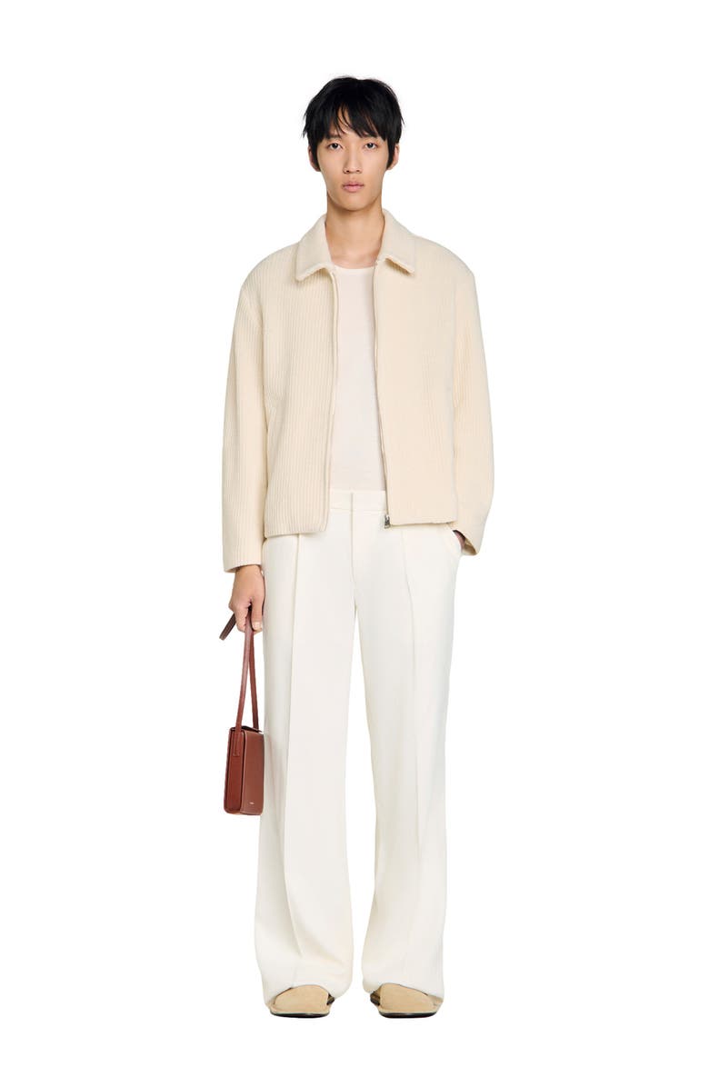 SANDRO Knit-effect regular-collar jacket, Alternate, color, Ecru