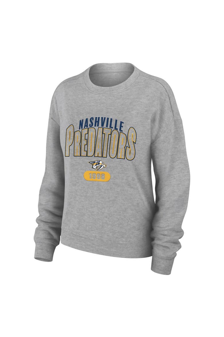 Women's WEAR by Erin Andrews Heather Gray Nashville Predators Knit Long Sleeve Tri-Blend T-Shirt & Pants Sleep Set, Alternate, color, Heather Gray