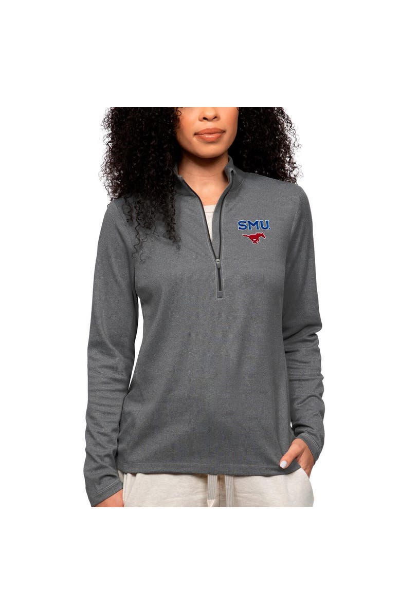 ANTIGUA Women's Antigua Heather Charcoal SMU Mustangs Epic Quarter-Zip Pullover Top, Main, color, 
