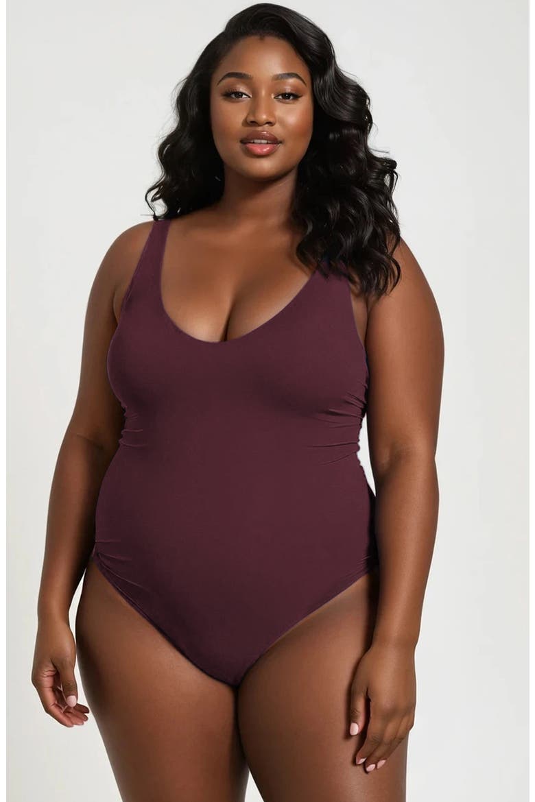 Plus Size Mila One-Piece Swimsuit With Built-In Bra and Tummy Control, Main, color, Wine