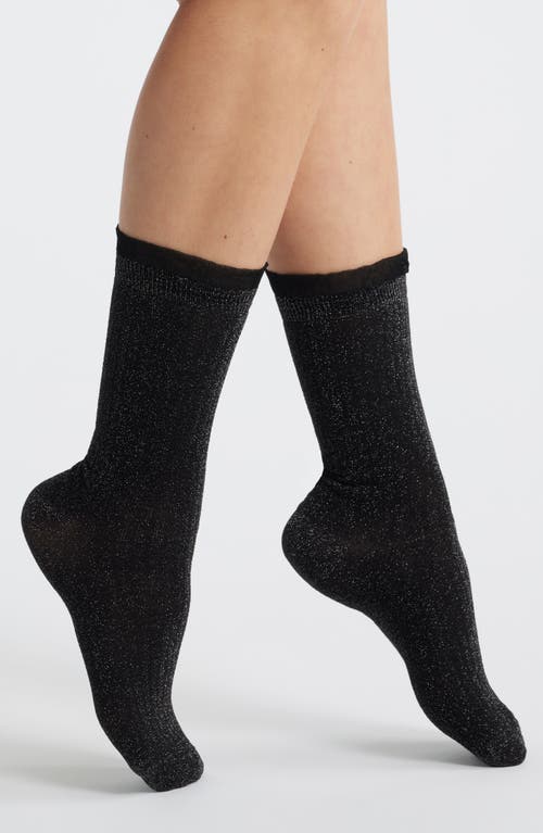 Stems Ruffle Metallic Crew Socks In Black