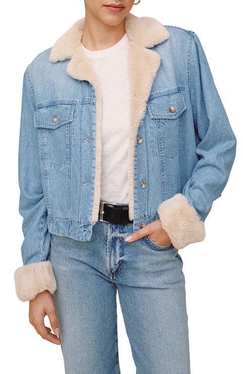 Faux Shearling Lined Denim Jacket