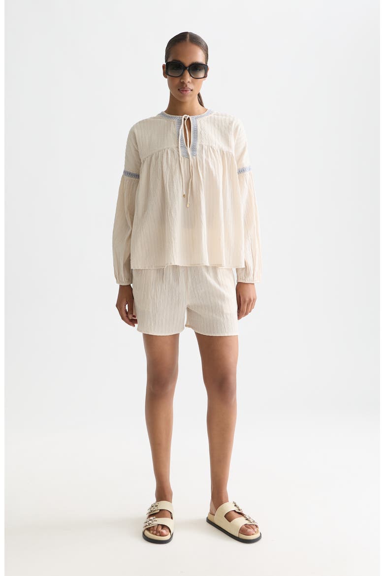 Embroidered Cotton Crepe Top, Alternate, color, FOG