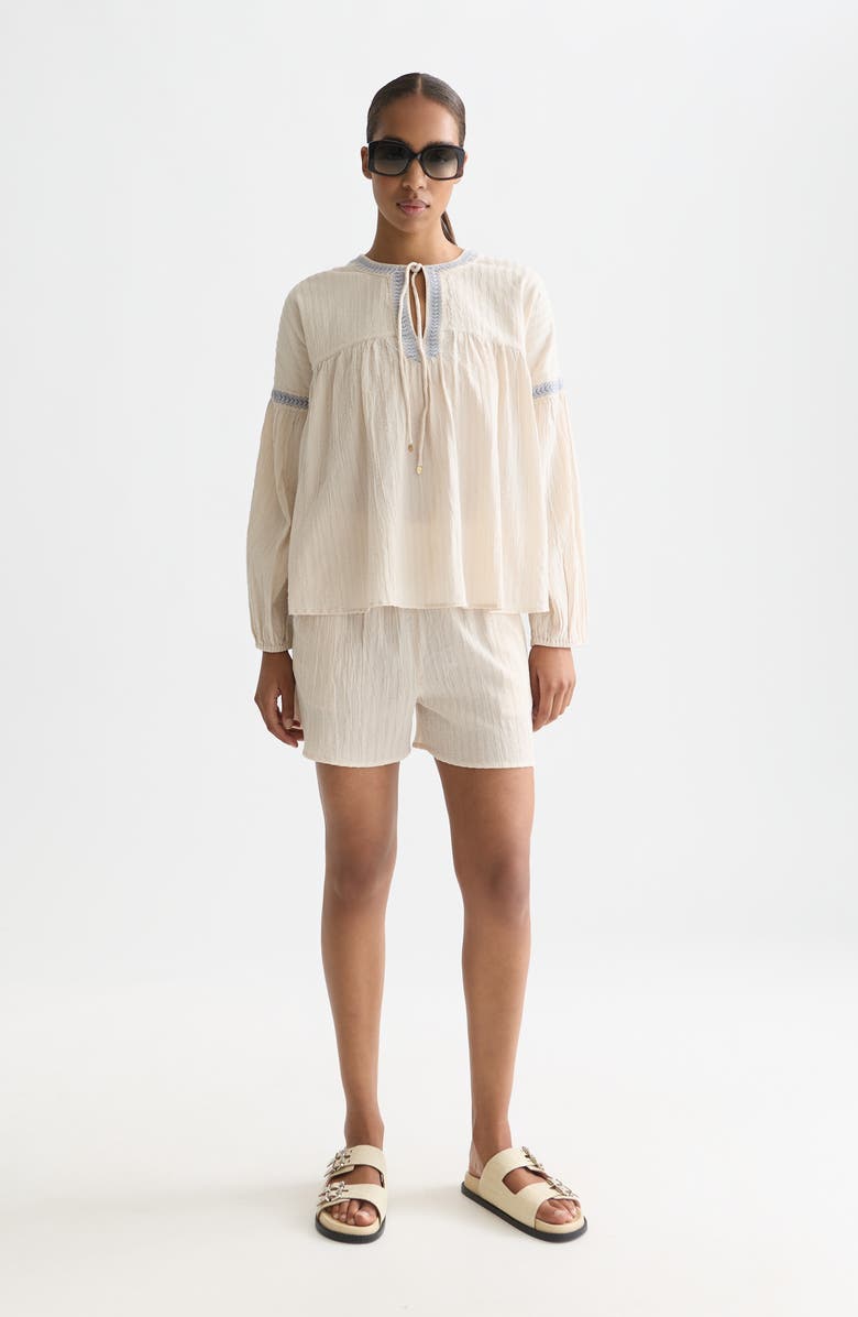 Scotch & Soda Embroidered Cotton Crepe Top, Alternate, color, Fog